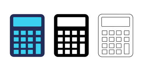 Vector art of three calculator icons in blue, black, and white isolated on white background