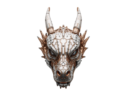 Detailed Metallic Dragon Head, A Fusion of Futuristic Technology and Mythological Creature Design, Standing Out as an Artistic Masterpiece