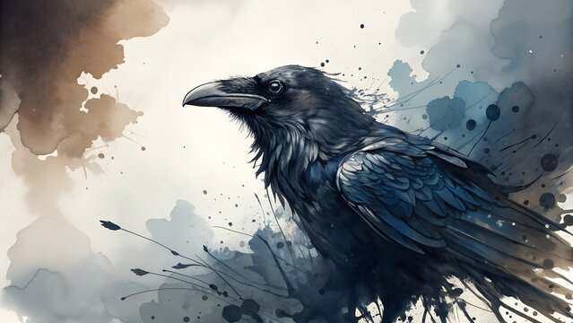 raven bird abstract ink splash art