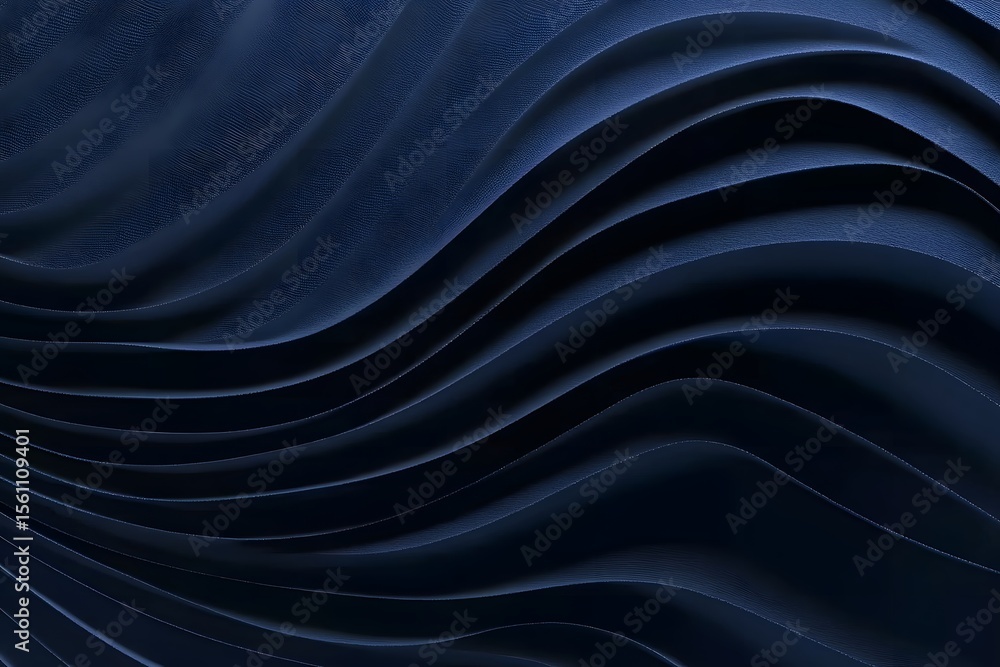 Poster a dark navy blue background with undulating lines in shades of deep gray and black, creating an abst