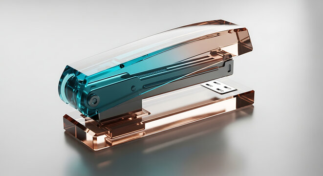 Transparent Stapler Modern Office Design, Teal and Amber Glass Stapler