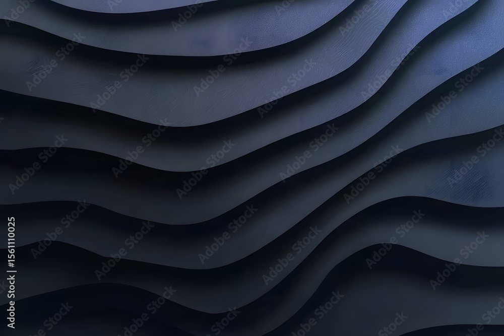 Poster a dark navy blue background with undulating lines in shades of deep gray and black, creating an abst