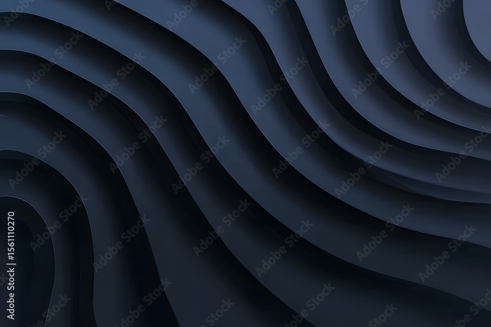 Poster a dark navy blue background with undulating lines in shades of deep gray and black, creating an abst