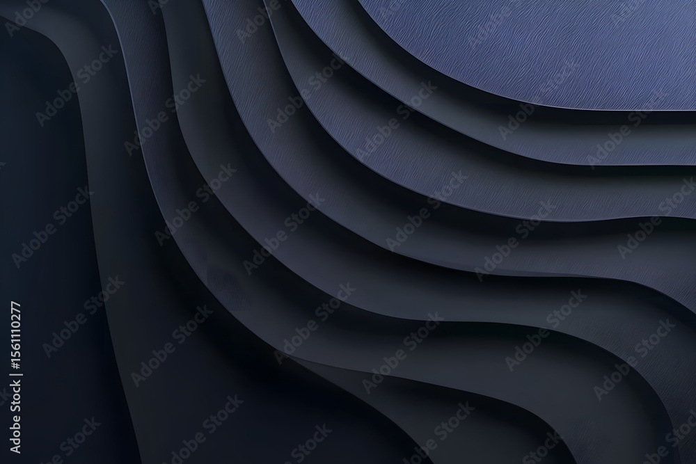 Poster a dark navy blue background with undulating lines in shades of deep gray and black, creating an abst