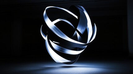 Abstract metal sculpture, dark interior
