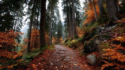 Autumn forest trail scene