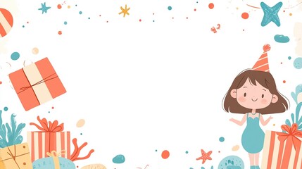 Birthday celebration background with a girl in party hat