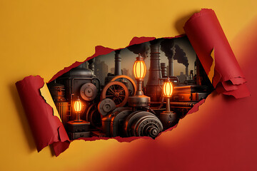 Steampunk Industrial Revolution Machinery, Gears, and Lights