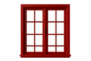 Classic Red Wooden Window with Multiple Panes on a Neutral Background