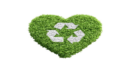 Heart-shaped green grass with a white recycling symbol