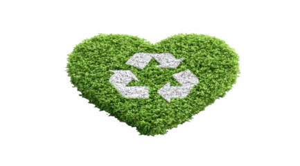 Heart-shaped green grass with a white recycling symbol
