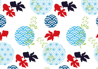 金魚と水草の和モダン壁紙2