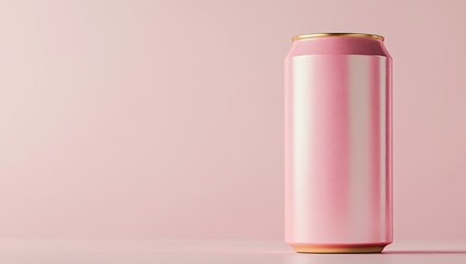 Pink metallic beverage can on pastel pink background