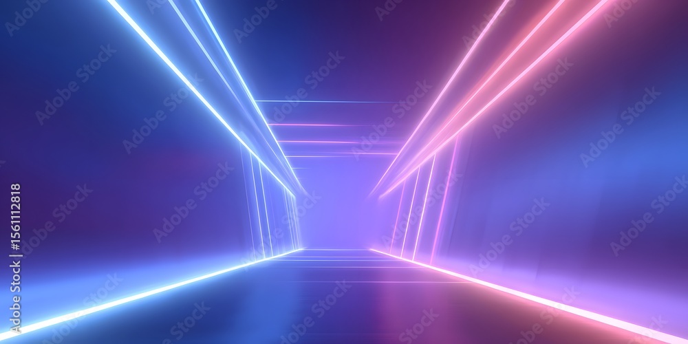 Poster neon lines forming an abstract tunnel, creating a futuristic and vibrant background for your video.