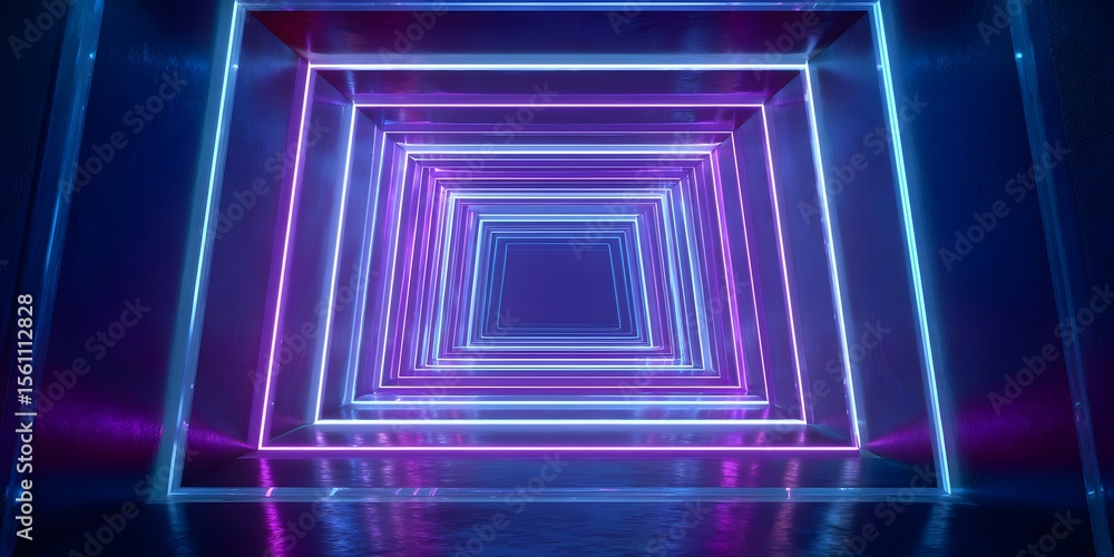 Poster neon lines forming an abstract tunnel, creating a futuristic and vibrant background for your video.