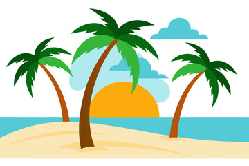 Cartoonish palm trees on a bright sandy beach vector illustration