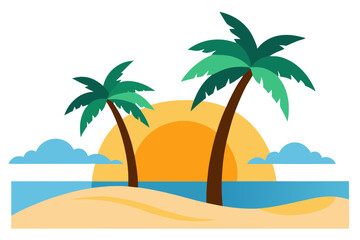 Cartoonish palm trees on a bright sandy beach vector illustration