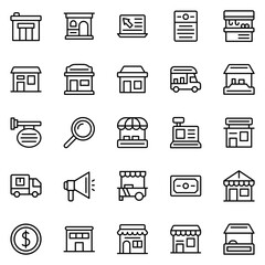 Collection of Basic Small Business Related Vector Line Icons. Contains Icons like Cafe, Barber, Dairy, Gym and more. Editable stroke. 48x48 pixels