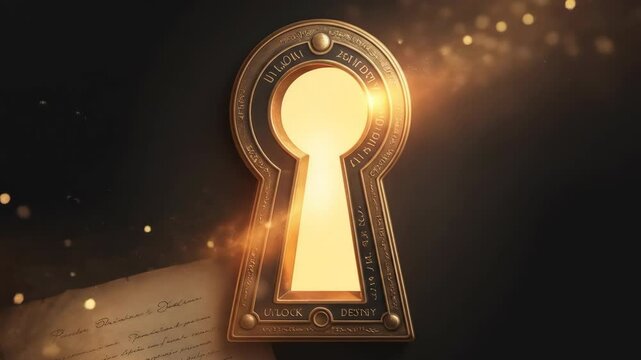 Intricate antique keyhole with golden light mysterious decorative design graphic element for illustration and creative projects