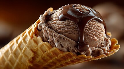 Ice cream,waffle, chocolate.