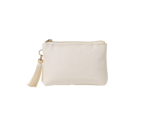 Elegant miniature zipper coin bag made of off-white fabric, approximately 23 inches, ideal for carrying small valuables and money