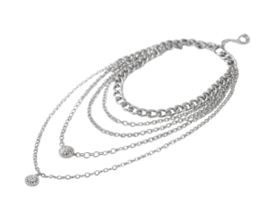 Elegant Silver Layered Chain Necklace with Delicate Diamond Pendants, a Luxurious Accessory Statement Piece on a Classic Neutral Backdrop