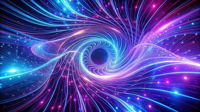 Abstract swirling luminous lines and particles create a vibrant cosmic vortex of energy and light