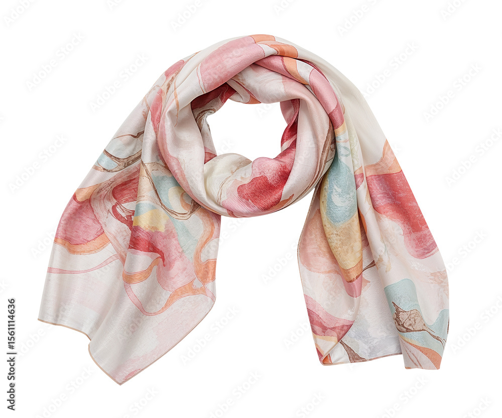 Aufkleber elegant satin scarf displaying a vibrant abstract pattern, showcasing delicate colors and soft textu