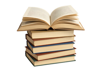 Fototapeta premium Stack of Generic Books with an Open Book on Top for Learning and Knowledge