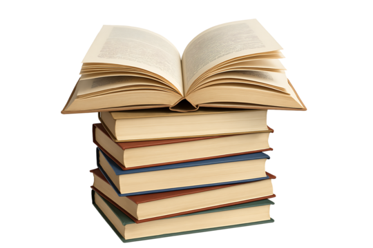 Stack of Generic Books with an Open Book on Top for Learning and Knowledge - Powered by Adobe