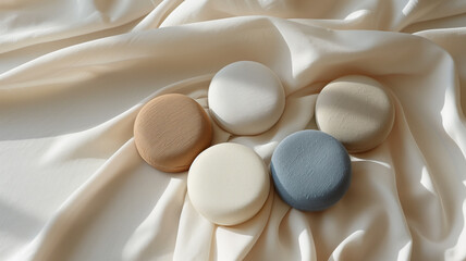Muted Tonal Chips on Soft Fabric Surface
