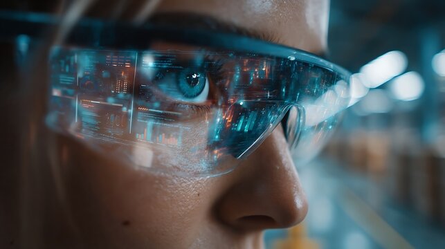 Woman wearing AR tech specs - Powered by Adobe