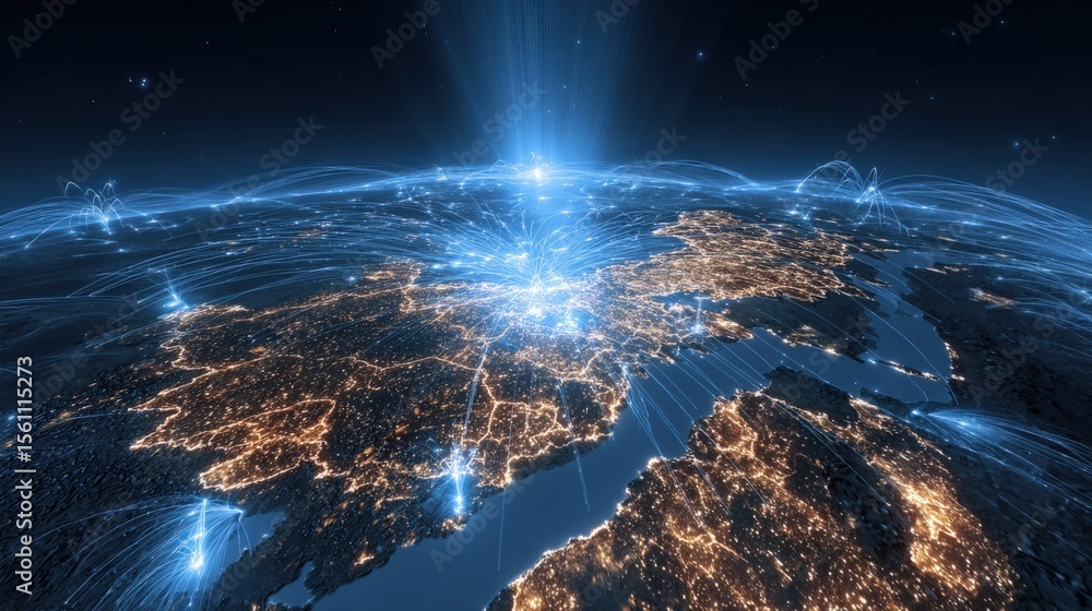 Poster a stunning view of earth at night from space highlighting illuminated landmasses and global connecti