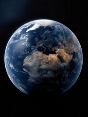 Naklejka premium Highly Detailed Satellite View of Earth from Space Showing Continents Oceans and Atmospheric Cloud Cover in Stunning Realistic Quality