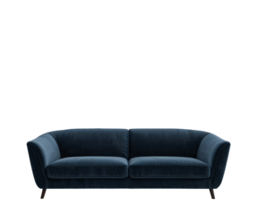 Elegant velvet sofa with minimalist design against a simple setting, showcasing modern comfort and style for luxury interiors