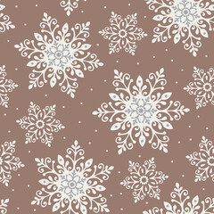 Christmas Elegant Snowflakes Seamless Pattern with Old Rose Background- Christmas Elegant Snowflakes Vector Illustration
