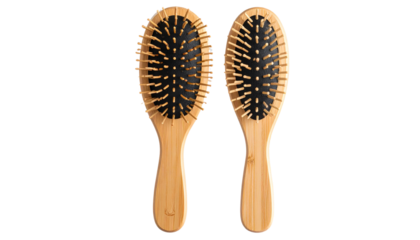 colour full Bamboo hair brush wooden paddle hairbrush detangling scalp massage eco friendly brush isolated on transparent background.