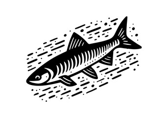 Minnow Fish Simple Hand Drawn Natural Illustration Stylized as Linocut Vector Isolated by AZ for Books, Arts, Design and Decoration Graphic Asset