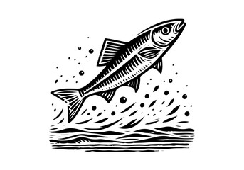 Minnow Fish Simple Hand Drawn Natural Illustration Stylized as Linocut Vector Isolated by AZ for Books, Arts, Design and Decoration Graphic Asset