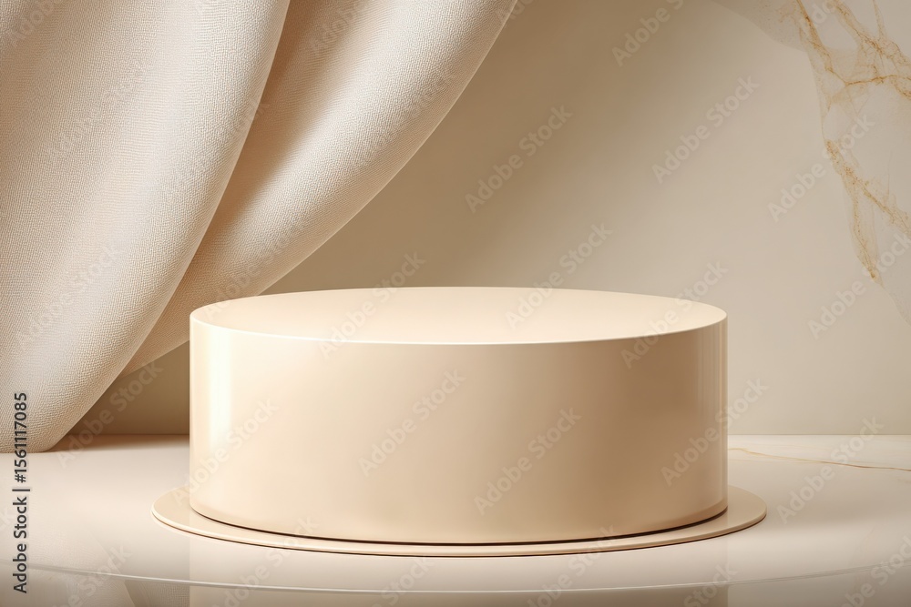 Poster Elegant Round White Display Stand with Smooth Surface and Minimalist Design for Product Showcase and Presentation Purposes