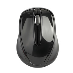 Black computer mouse with scroll wheel isolated on transparent background