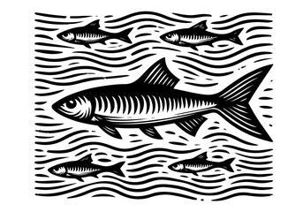 Minnow Fish Simple Hand Drawn Natural Illustration Stylized as Linocut Vector Isolated by AZ for Books, Arts, Design and Decoration Graphic Asset