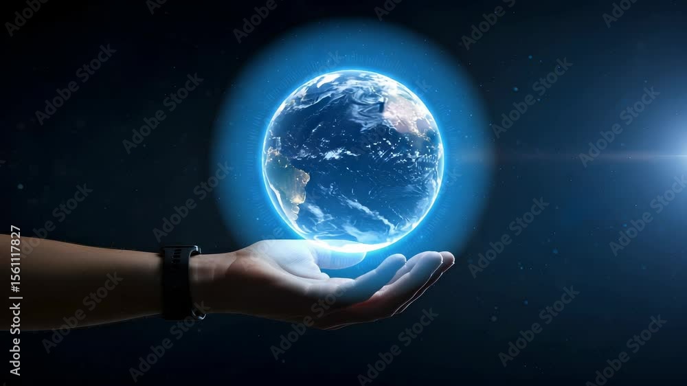 Canvas Prints glowing globe in hand with starlight on black background displays modern technology and global conne