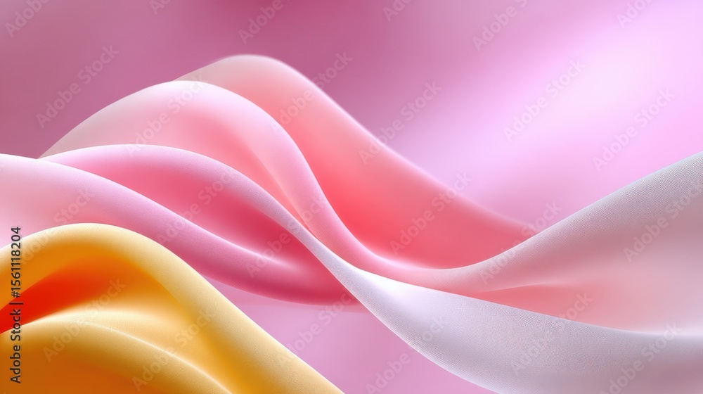 Poster Abstract flowing colorful smooth curves soft gradient background with vibrant pastel pink peach and white hues modern design style