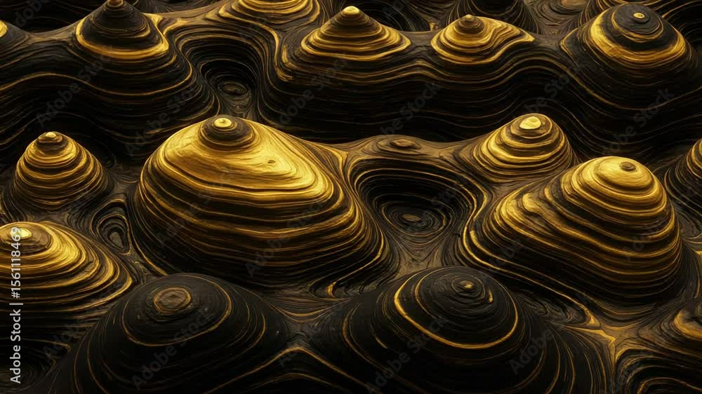 Aufkleber golden cone structures rising from black abstract textured surface background