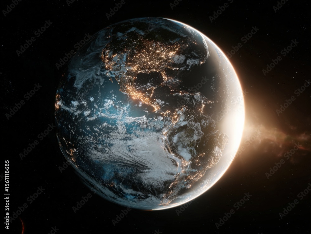 Aufkleber stunning detailed view of earth from space showing illuminated continents and cloud patterns with a 
