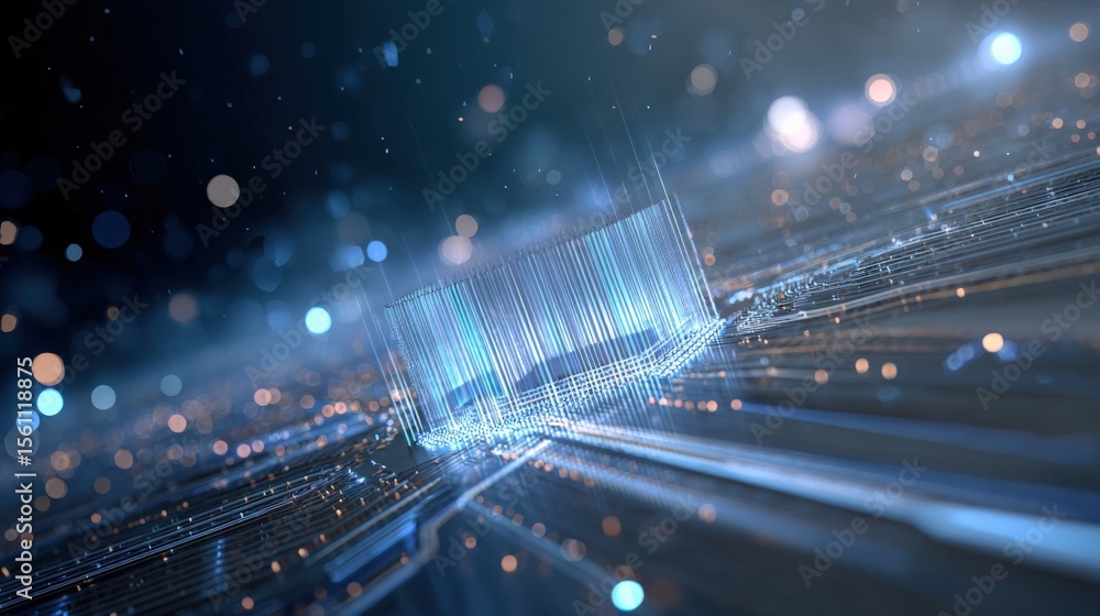 Poster Abstract digital data stream visualization with glowing lines and particles representing high technology and digital communication concepts