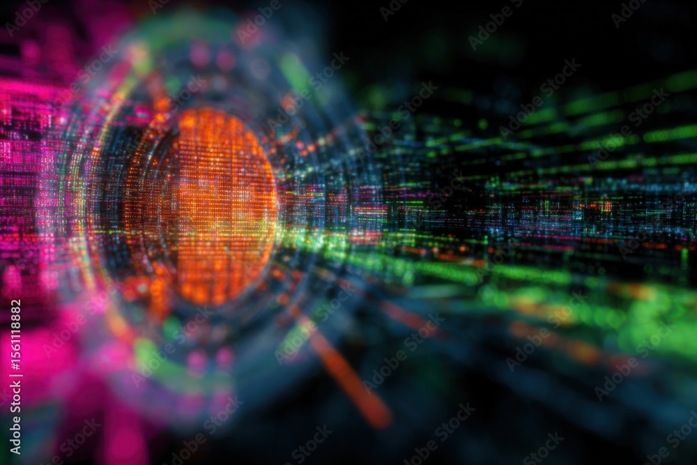 Poster Abstract Digital Data Visualizations with Bright Colorful Lines and Circular Patterns Highlighting Technology and Cybersecurity Concepts