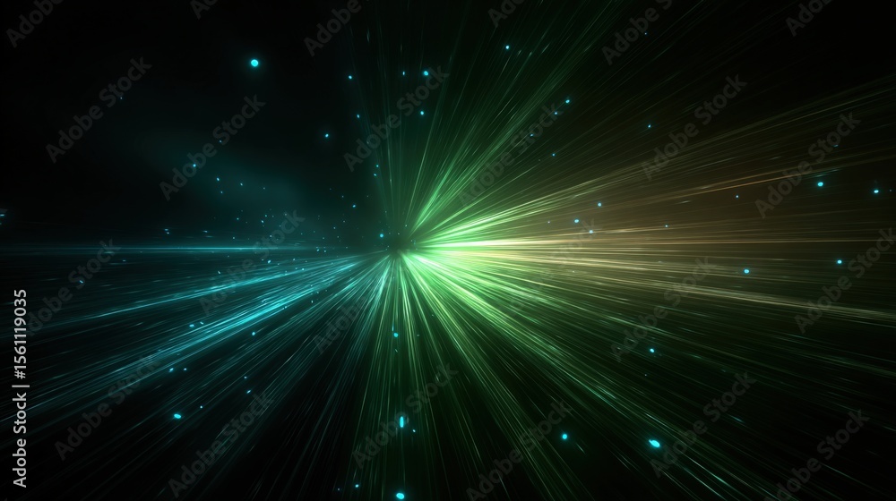 Poster Vibrant Light Burst Explosion in Outer Space with Bright Colored Streaks and Particles Radiating Outwards Creating a Dynamic Cosmic Environment