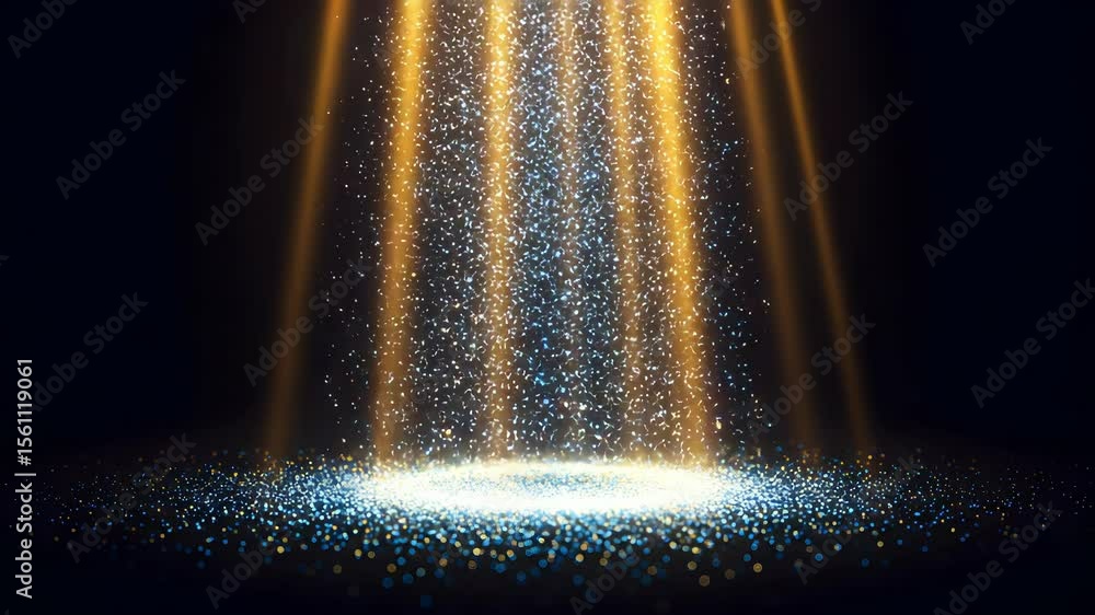 Aufkleber golden light rays illuminating shimmering particles on dark backdrop creates a magical radiant scene